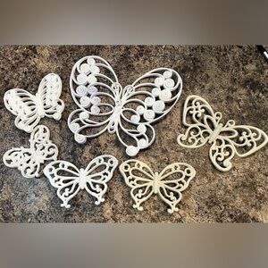 Vintage Burwood Decorative White and Cream Butterfly Wall Art Set